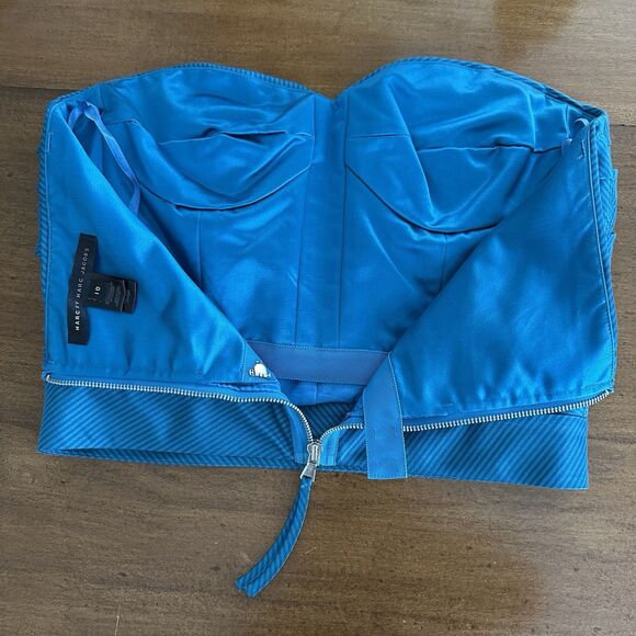 Marc By Marc Jacobs Blue Silk Crop Bustier Corset Top Sz 10 Sweetheart Pleated - Picture 5 of 12